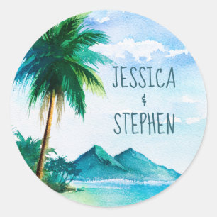 Sticker Rond Île Palm Tree Peinture Plage tropicale Mariage