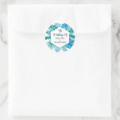 Sticker Rond Île tropicale Palm Leaf Blue Beach Mariage (Sac)