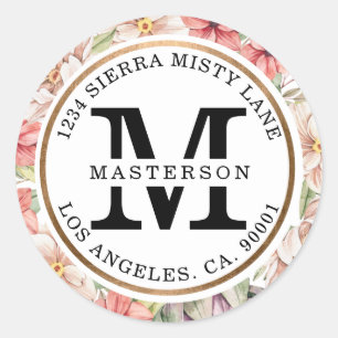 Sticker Rond Ile tropicale Pastel Floral Mariage Monogramme