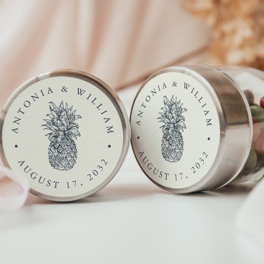 Sticker Rond Île Vintage Mariage Ananas Faveur