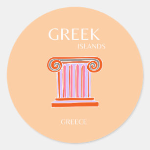 Sticker Rond Îles grecques, Grèce, Art Voyage, Orange
