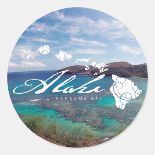 Sticker Rond Îles Hawaii et baie de Hanauma