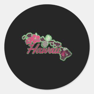 Sticker Rond Îles Hawaii Hibiscus Fleurs Aloha Hawaii Luau