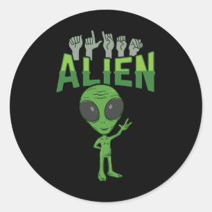 Sticker Rond ILL Alien ASL Gesture mains sourdes Perte d'auditi