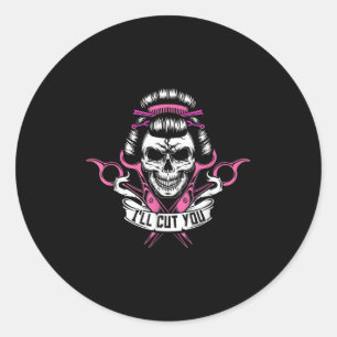 Sticker Rond Ill Vous Couper - Coiffeur Crâne Drôle Destin Chev