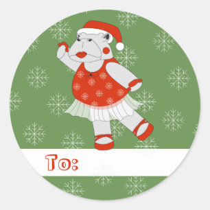 Sticker Rond illusima Ballerina Hippo Noël Flocons de neige