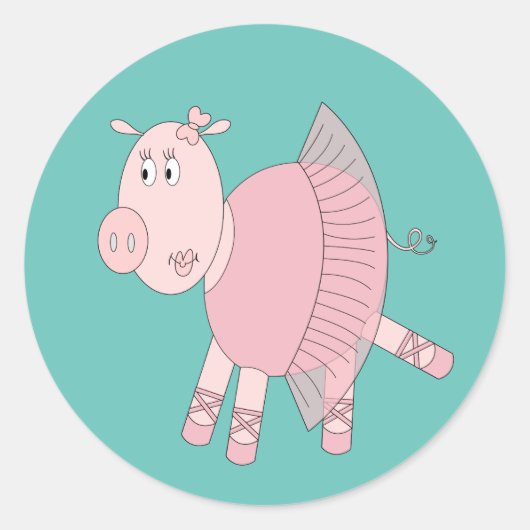 Sticker Rond illusima Ballerina Piggy Turquoise (Devant)