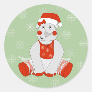 Sticker Rond illusima Ballerine Rhinocéros Noël Flocons de neig