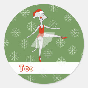 Sticker Rond illusima Ballerine Souris Noël Flocons de neige