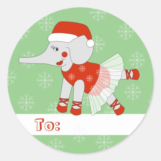 Sticker Rond illusima Ballet Éléphant Noël Flocon de Neige Vert (Devant)