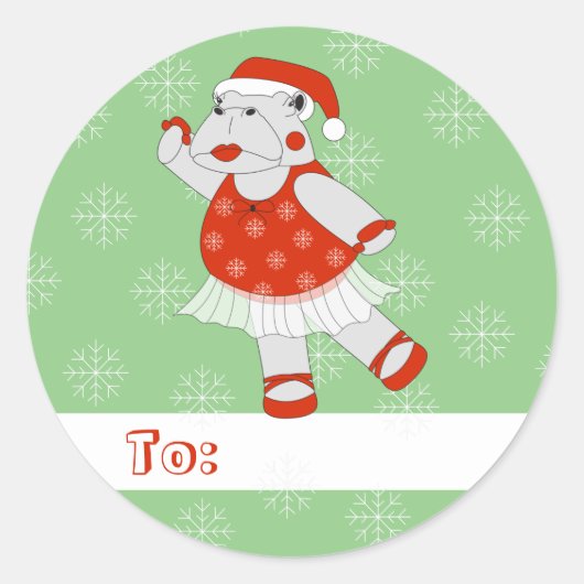 Sticker Rond illusima Ballet Hippo Noël Flocons de Neige Vert (Devant)