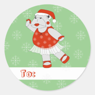 Sticker Rond illusima Ballet Hippo Noël Flocons de Neige Vert