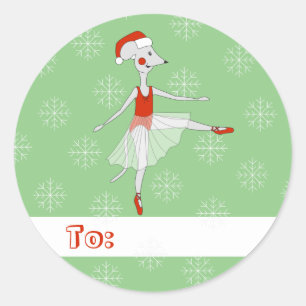 Sticker Rond illusima Ballet Souris Noël Flocons de Neige Vert
