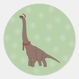 Sticker Rond illusima Brun Long Neck Dinosaure Noël