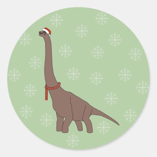 Sticker Rond illusima Brun Long Neck Dinosaure Noël (Devant)