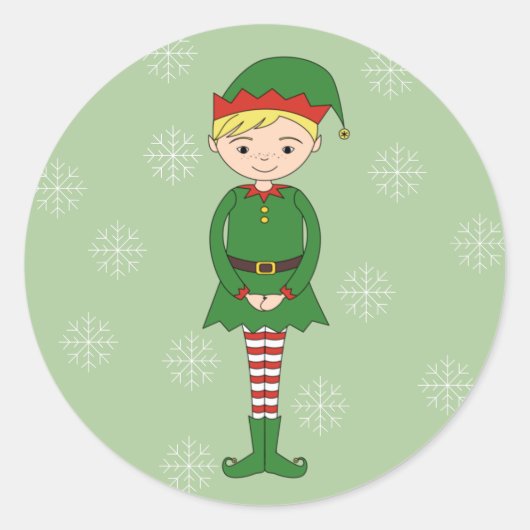 Sticker Rond illusima Christmas Boy Elf Snowflakes Green (Devant)