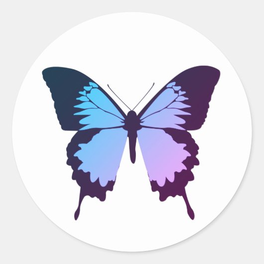 Sticker Rond illusima Dégradé Papillon Bleu Violet Blanc (Devant)