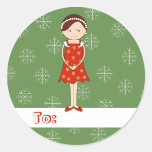 Sticker Rond illusima Fille de Noël Flocons de neige