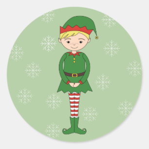 Sticker Rond illusima Garçon de Noël Elfe Flocons de Neige Vert