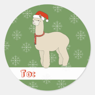 Sticker Rond illusima Llama Noël Snowflakes Vert