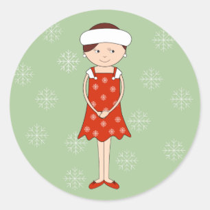 Sticker Rond illusima Noël Fille Hiver Flocons de Neige Vert