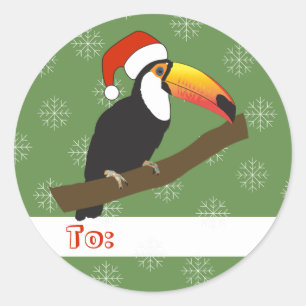 Sticker Rond illusima Toucan Noël Flocons de Neige Vert