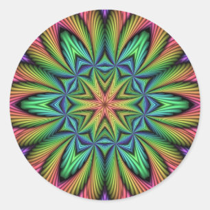 Sticker Rond Illusion arc-en-ciel Mandala
