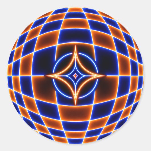 Sticker Rond Illusion d'optique étoile vortex néon – Bleu Orang (Devant)