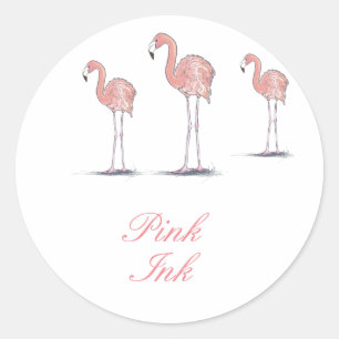 Sticker Rond Illustration à trois Flamants roses roses