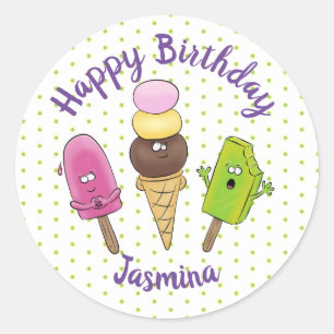Sticker Rond Illustration amusante de popsicles et de glaces