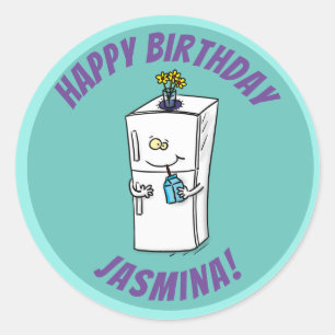 Sticker Rond Illustration amusante du réfrigérateur