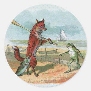Sticker Rond Illustration ancienne de la pêche à la grenouille