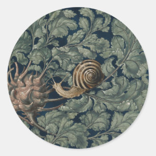 Sticker Rond Illustration Art Nouveau Vintage Escargot Botaniqu