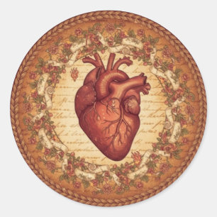 Sticker Rond Illustration artistique de cœur anatomique floral