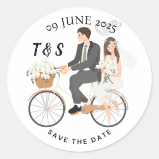 Sticker Rond "Illustration Beige & Blanc Enregistrer La Date