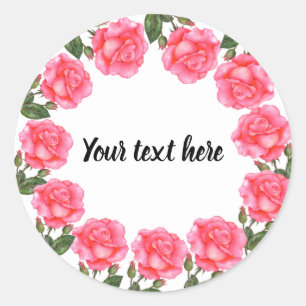 Sticker Rond Illustration botanique de Watercolor Pink Roses