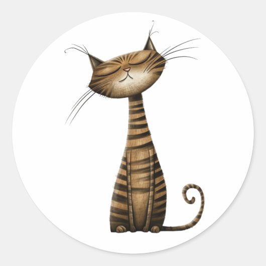 Sticker Rond Illustration Brown de chat Tabby Whimsical (Devant)