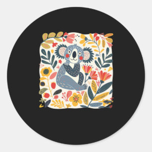Sticker Rond Illustration Charmante D'Un Koala Entouré