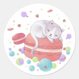 Sticker Rond Illustration Chat & Sweets