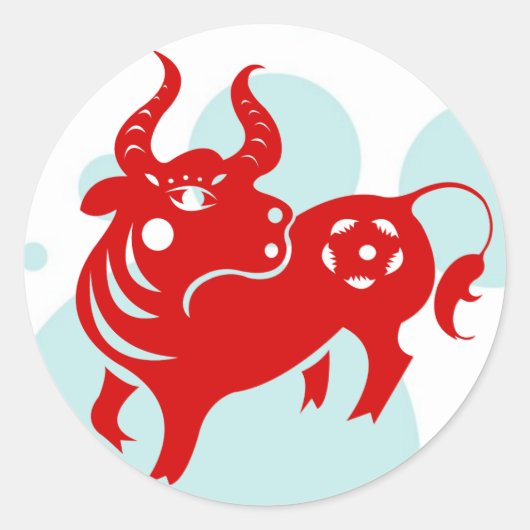 STICKER ROND ILLUSTRATION CHINOISE DE PAPERCUT ZODIAC OX (Devant)
