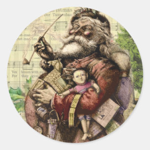 Sticker Rond Illustration classique de Thomas Nast du Père Noël