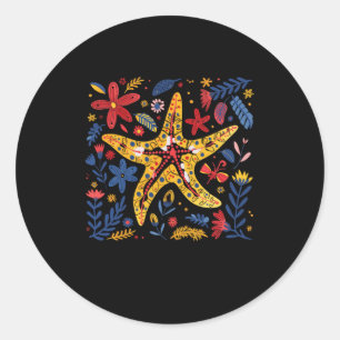 Sticker Rond Illustration Colorée De Poisson-Épée Entouré