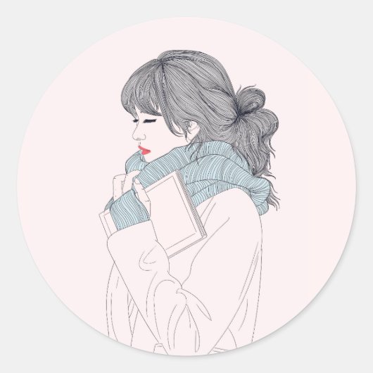 Sticker Rond Illustration cool de la fille avec foulard (Devant)