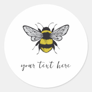Sticker Rond Illustration d'abeille - ajoutez votre propre text