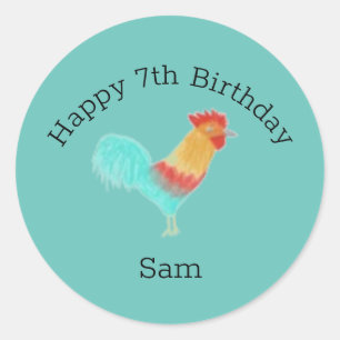 Sticker Rond Illustration d'anniversaire d'un joli coq
