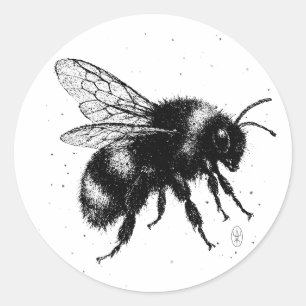 Sticker Rond Illustration de abeille dessinée à la main – Art à