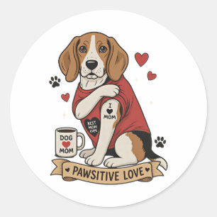 Sticker Rond Illustration de Beagle tatoué I Heart Mom