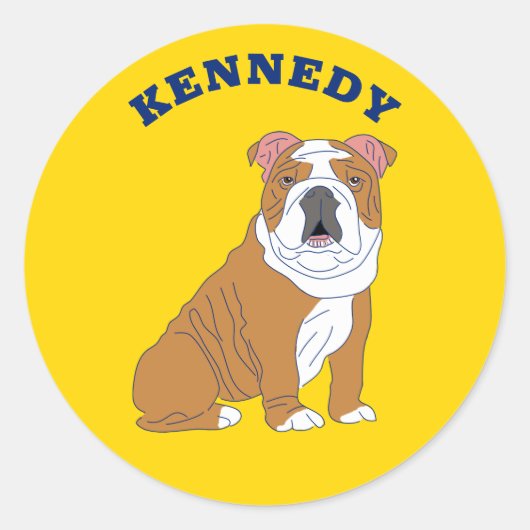 Sticker Rond Illustration de Bouledogue Anglais Personnalisée (Devant)