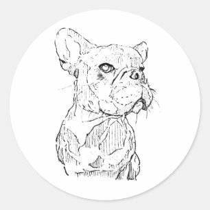 Sticker Rond Illustration de Bouledogue Français, Personnalisé