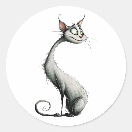 Sticker Rond Illustration de chat blanc blanc blanc blanc blanc (Devant)